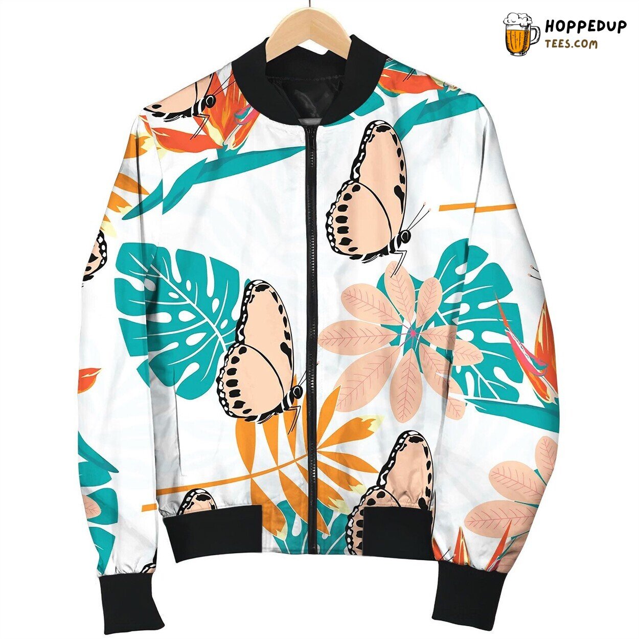 Tropical Pattern With Butterflies Bomber Jacket