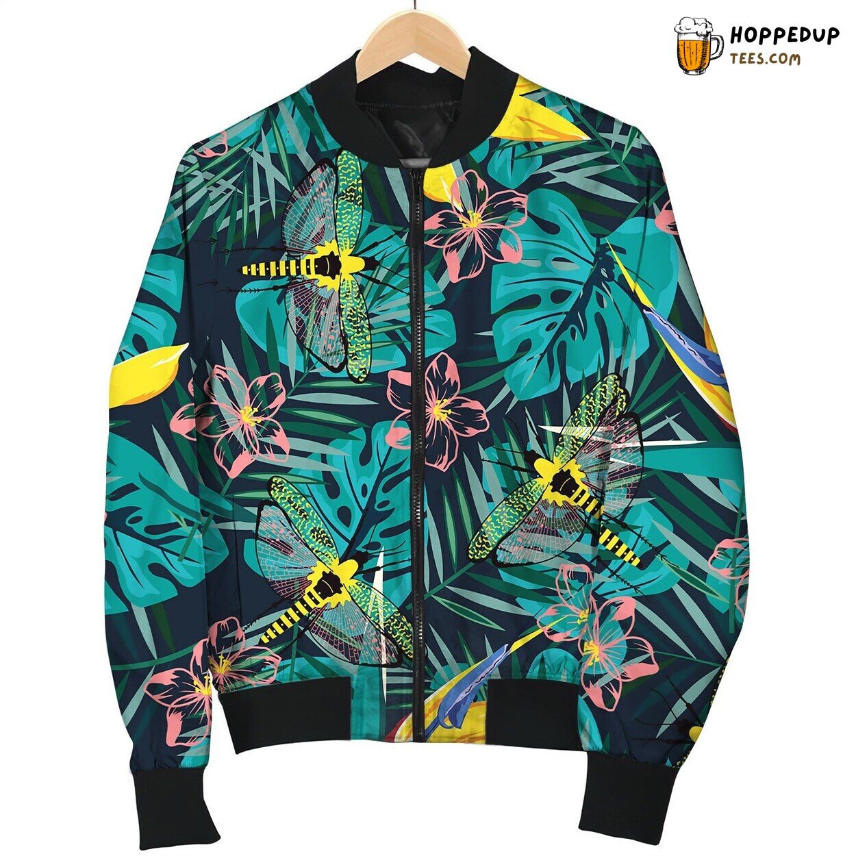 Tropical Pattern With Dragonfly Bomber Jacket
