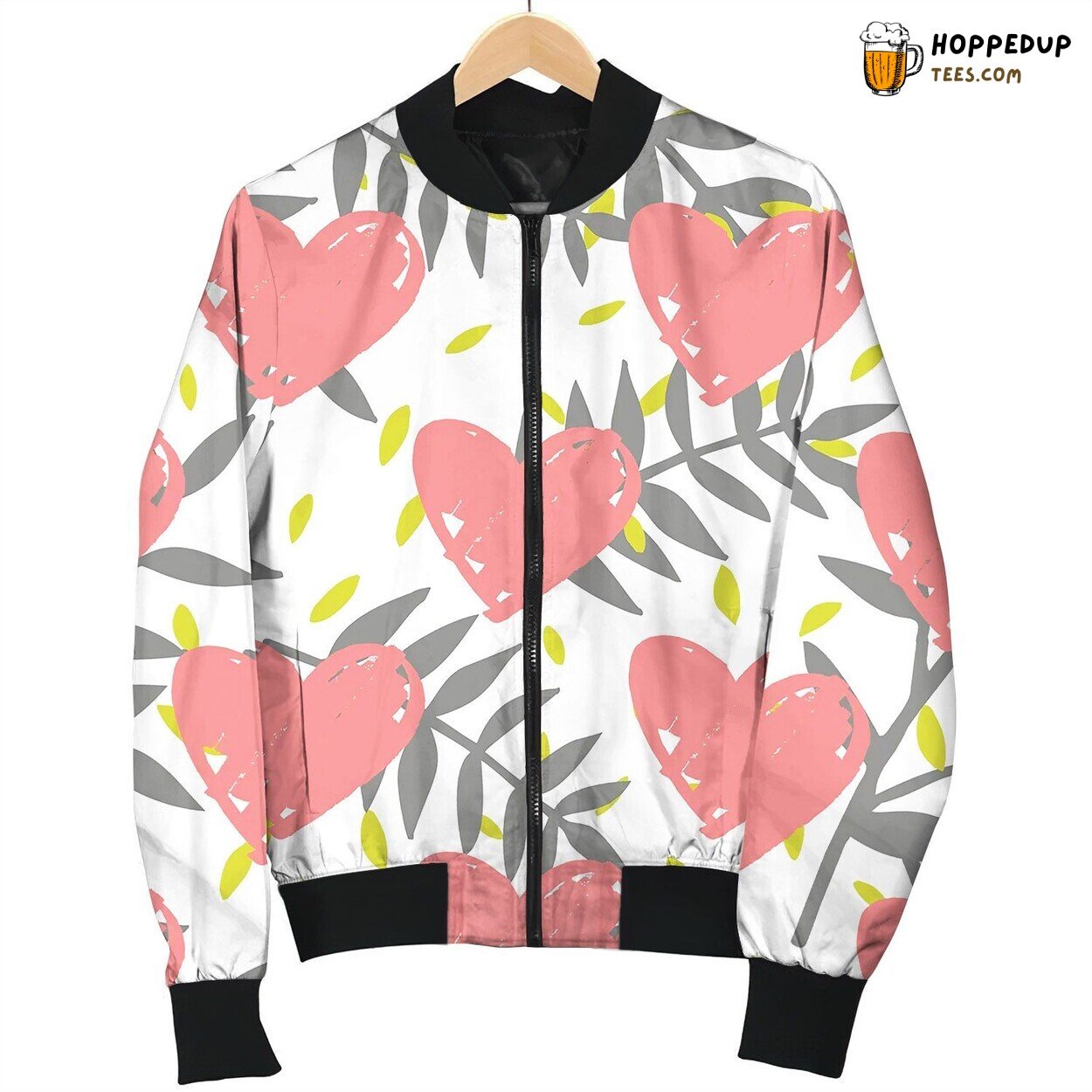 Tropical Pattern With Exotic Leaves And Pink Bomber Jacket
