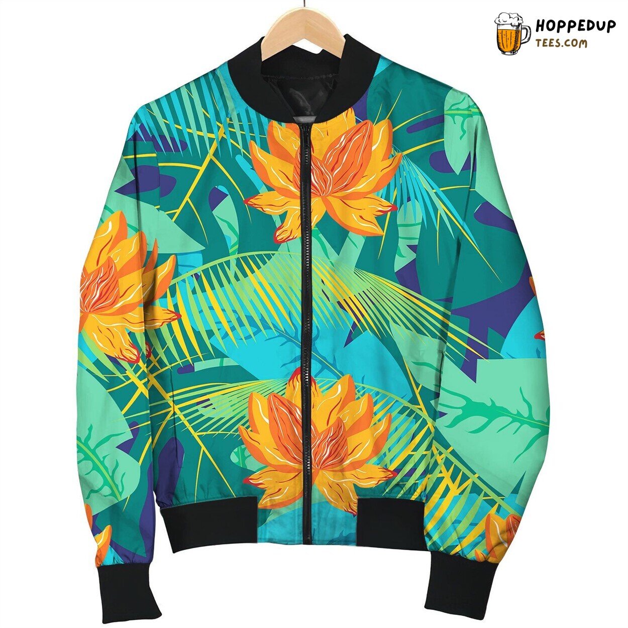 Tropical Pattern With Lotus Bomber Jacket