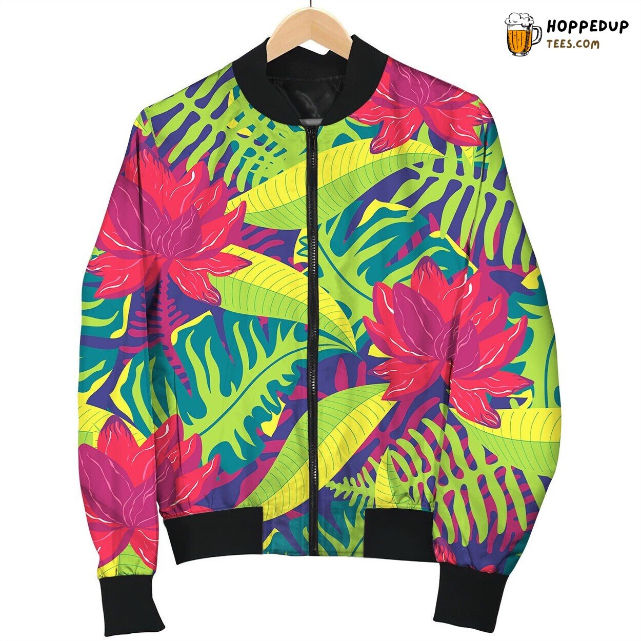 Tropical Pattern With Lotus Pink Bomber Jacket