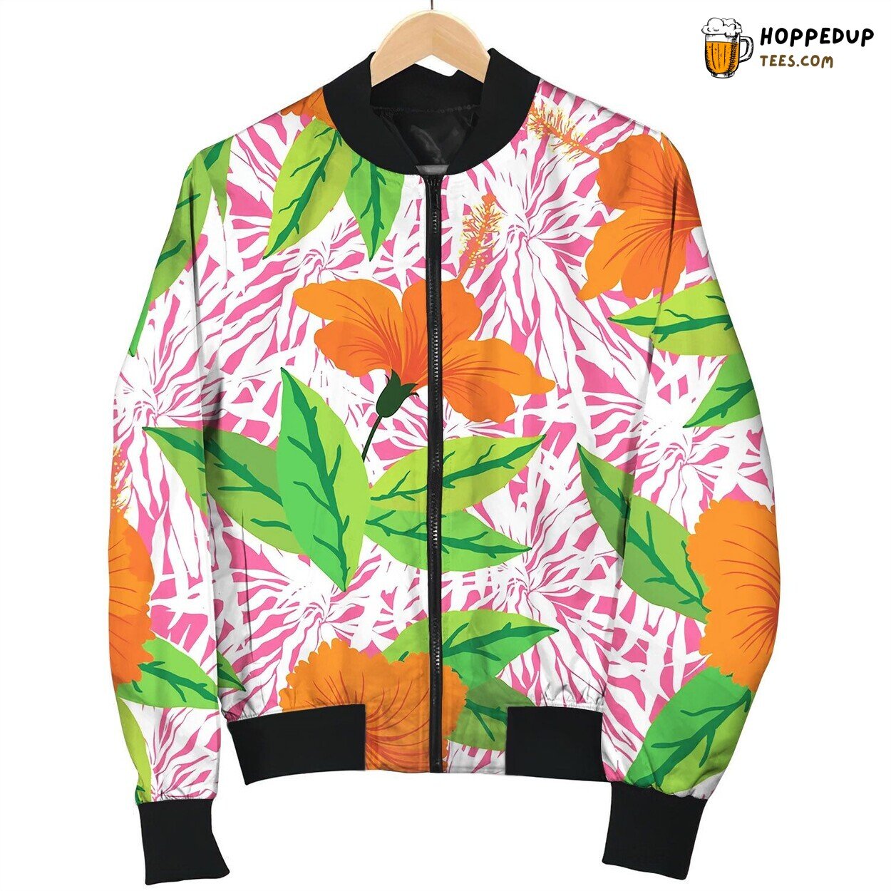 Tropical Pattern With Orange Hibiscus Flowers Bomber Jacket
