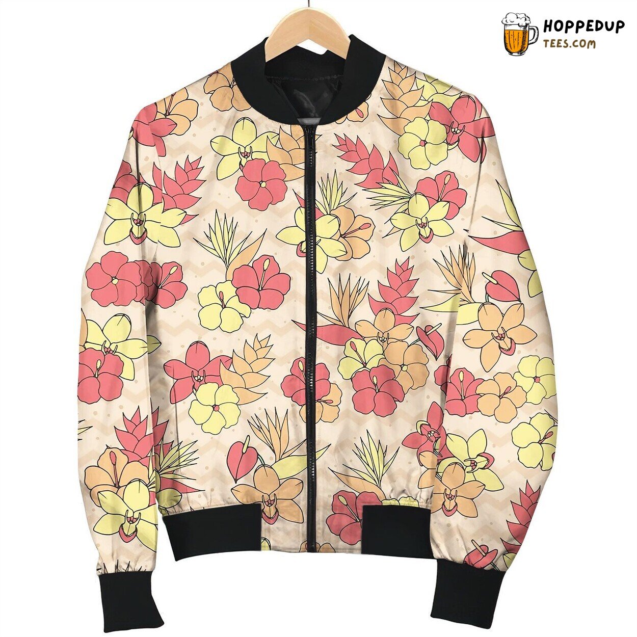 Tropical Pattern With Orchid Hibiscus Flowers Bomber Jacket