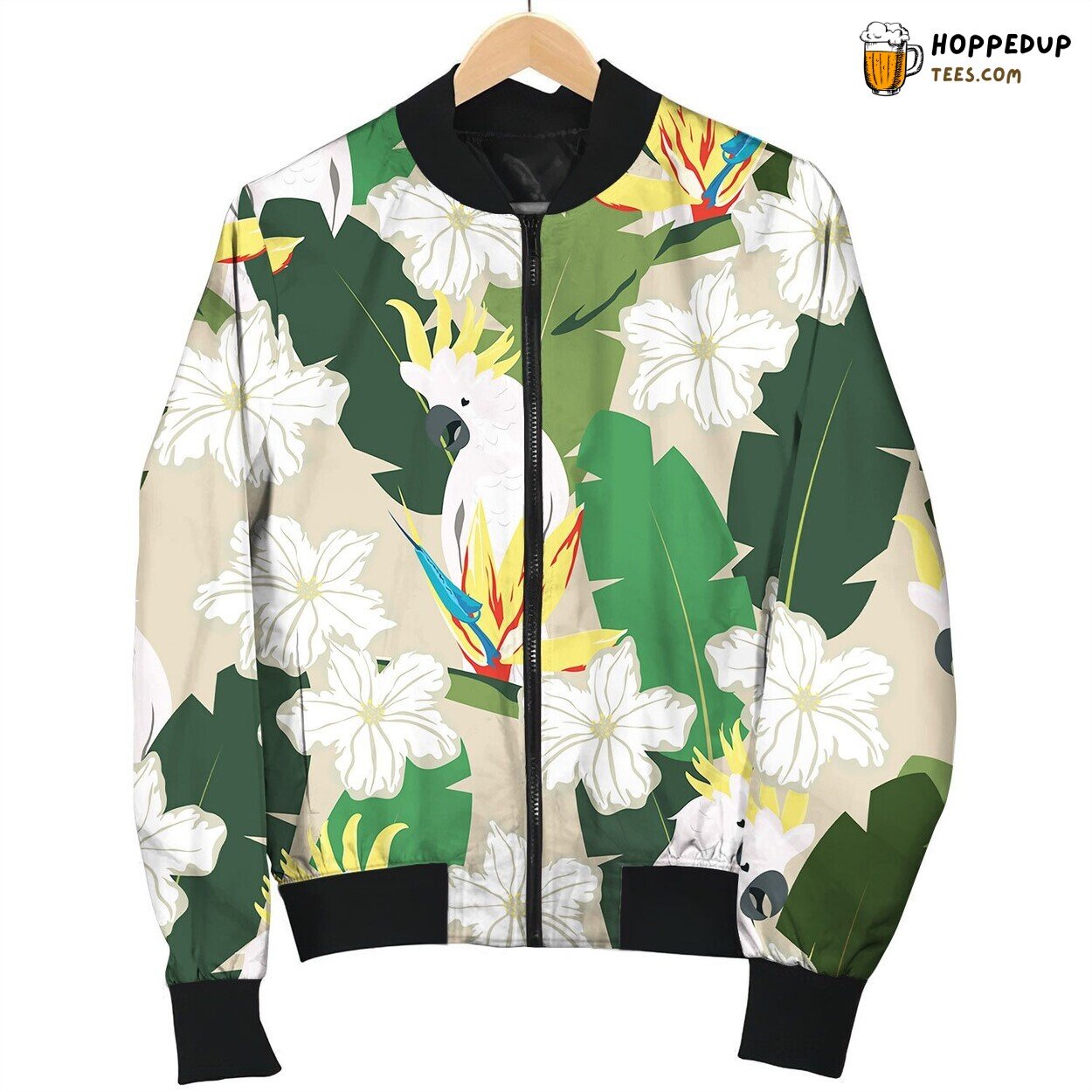 Tropical Pattern With Parrot Bomber Jacket