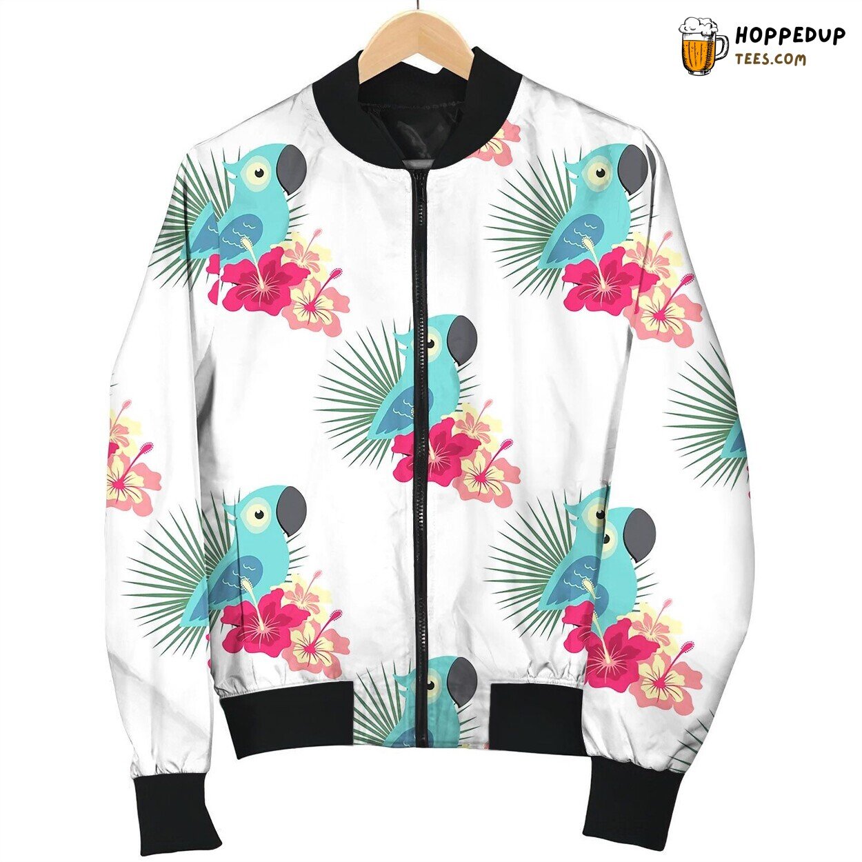 Tropical Pattern With Parrot Color Bomber Jacket