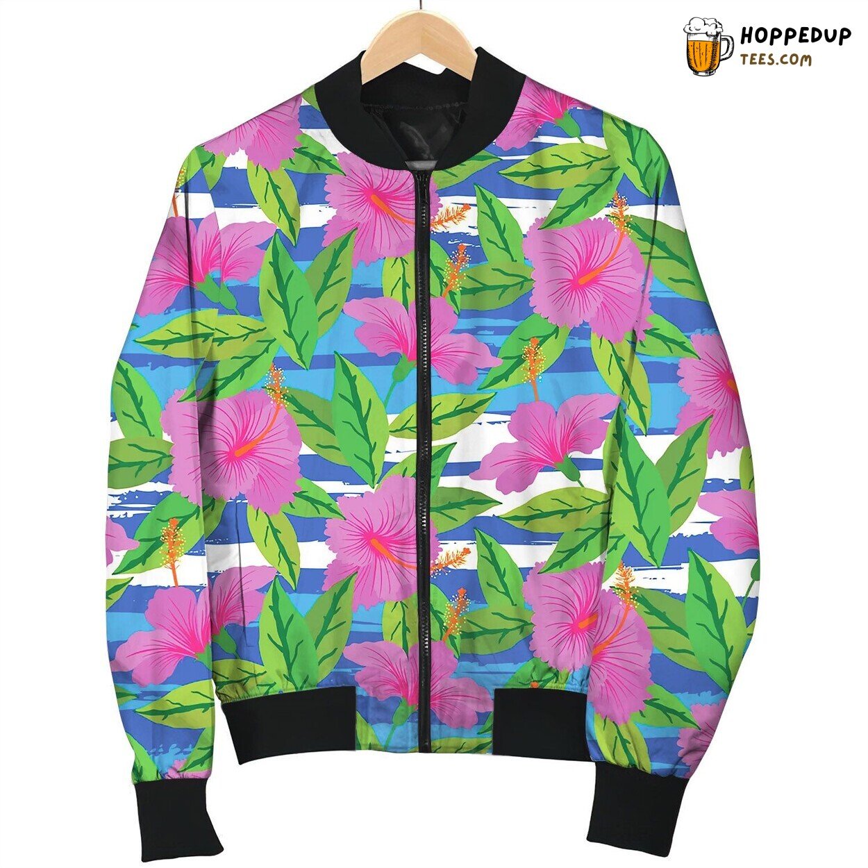 Tropical Pattern With Pink Hibiscus Flowers Bomber Jacket