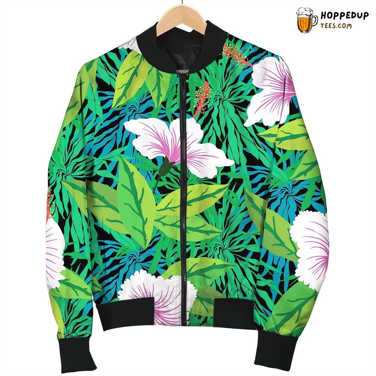 Tropical Pattern With White Hibiscus Flowers Beautiful Bomber Jacket