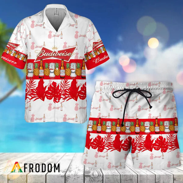 Tropical Pineapple Budweiser Hawaiian Shirt And Shorts Set HU