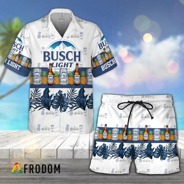 Tropical Pineapple Busch Light Hawaiian Shirt And Shorts Set HU