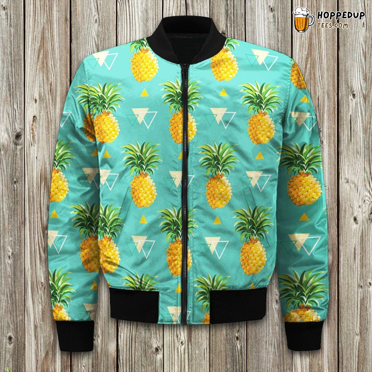 Tropical Pineapple Print Winter Bomber Jacket Island Life Fashion Vibe