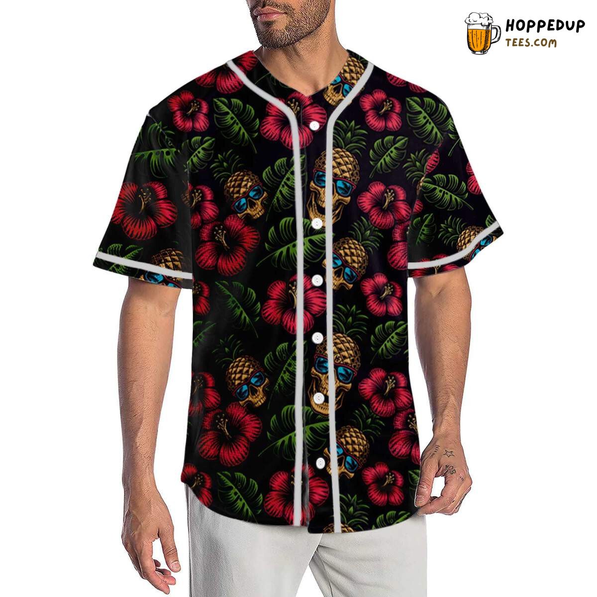Tropical Pineapple Skull Art 3D Print Baseball Jersey Aloha Spirit