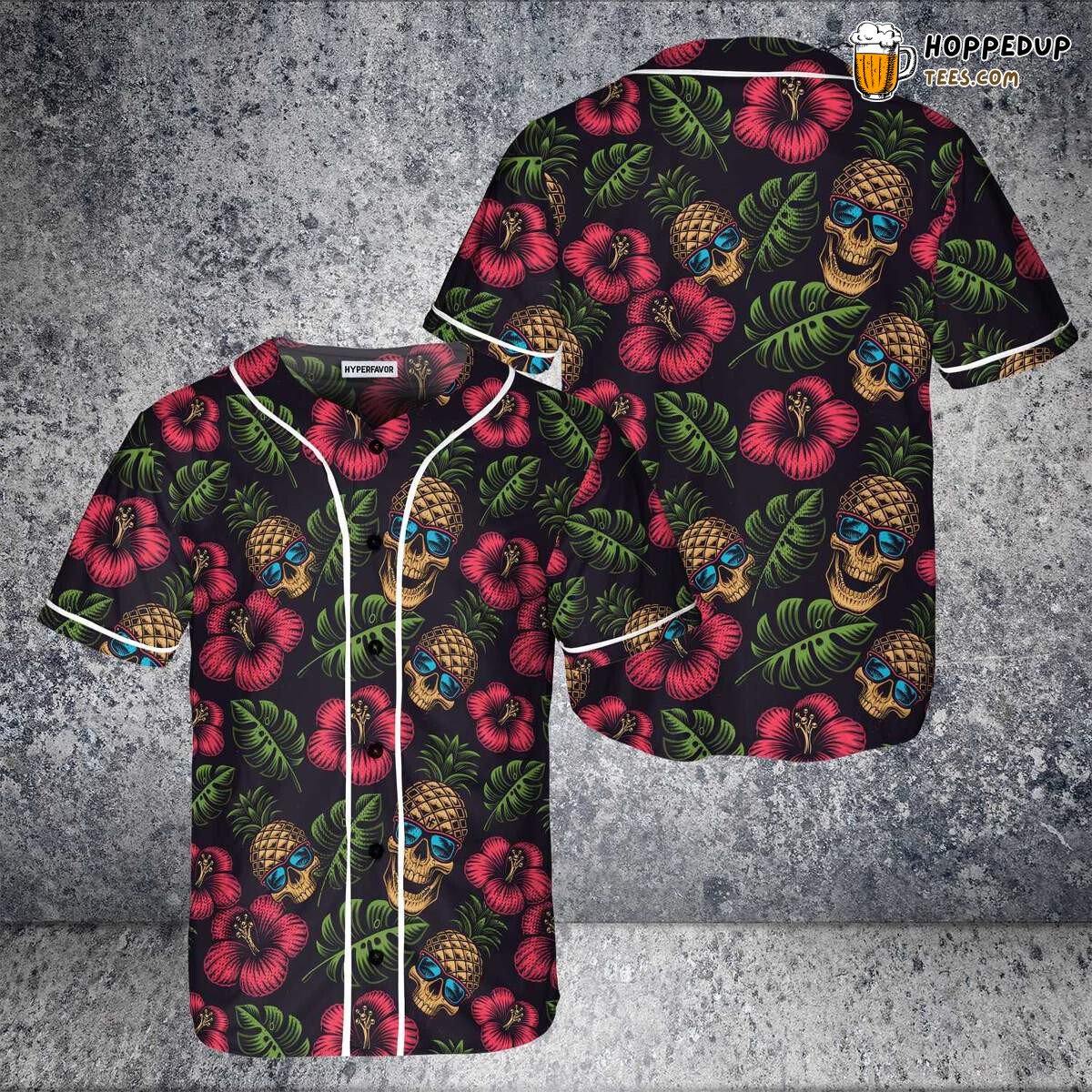 Tropical Pineapple Skull Art 3D Print Baseball Jersey Aloha Spirit