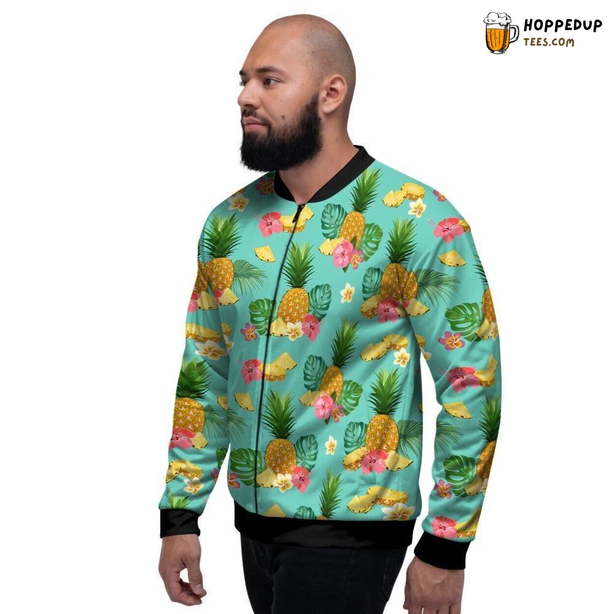 Tropical Pineapple Slice Art Design Men’s Bomber Jacket Vibrant Fruit Fashion