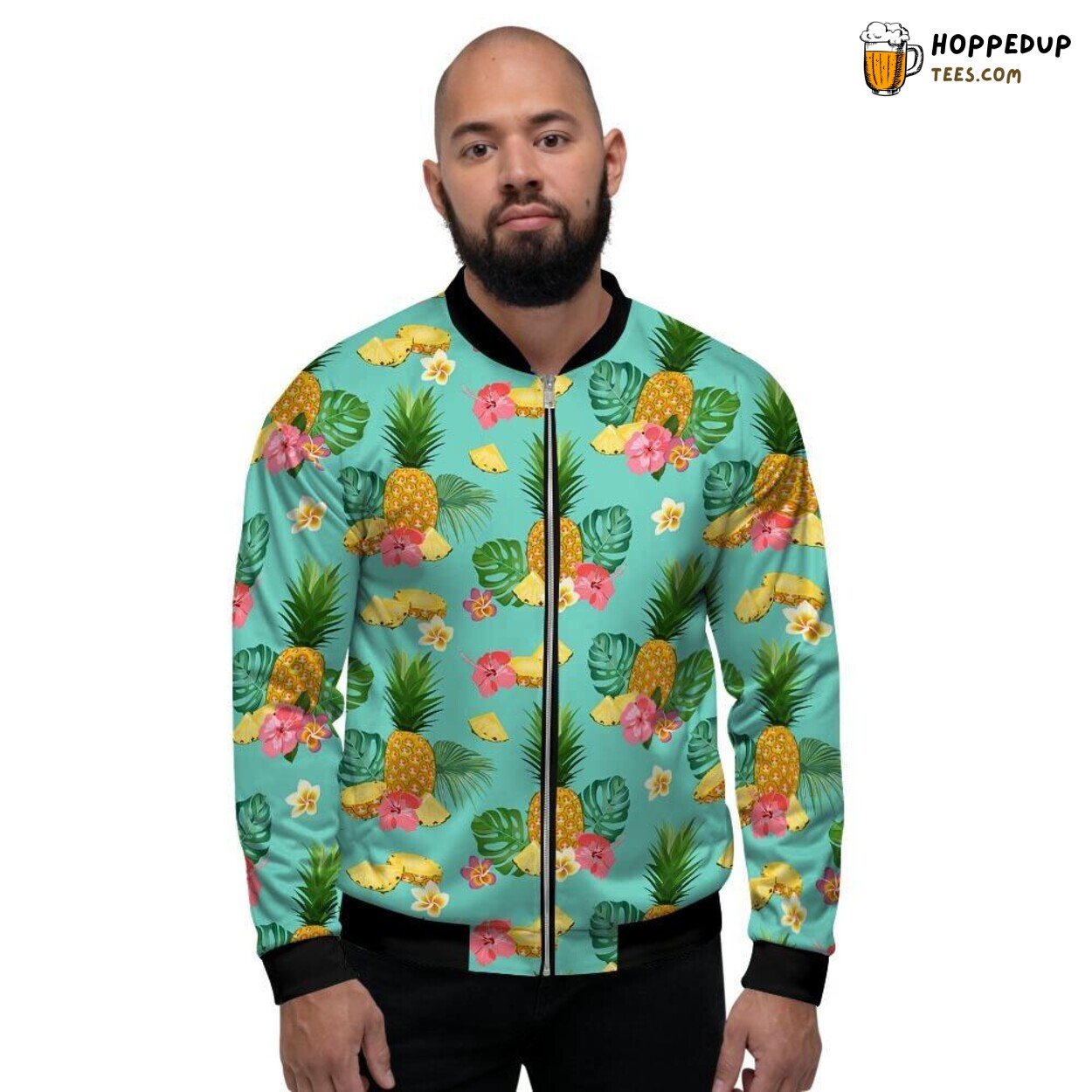 Tropical Pineapple Slice Art Design Men’s Bomber Jacket Vibrant Fruit Fashion