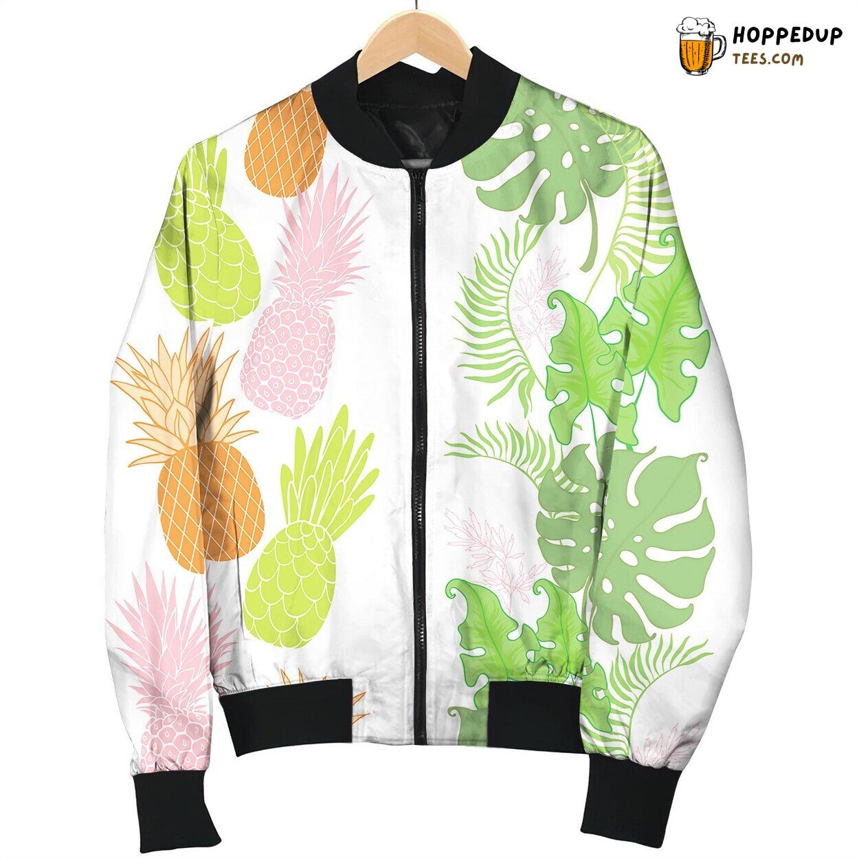 Tropical Pineapples Leaves Borders Frames Set Bomber Jacket