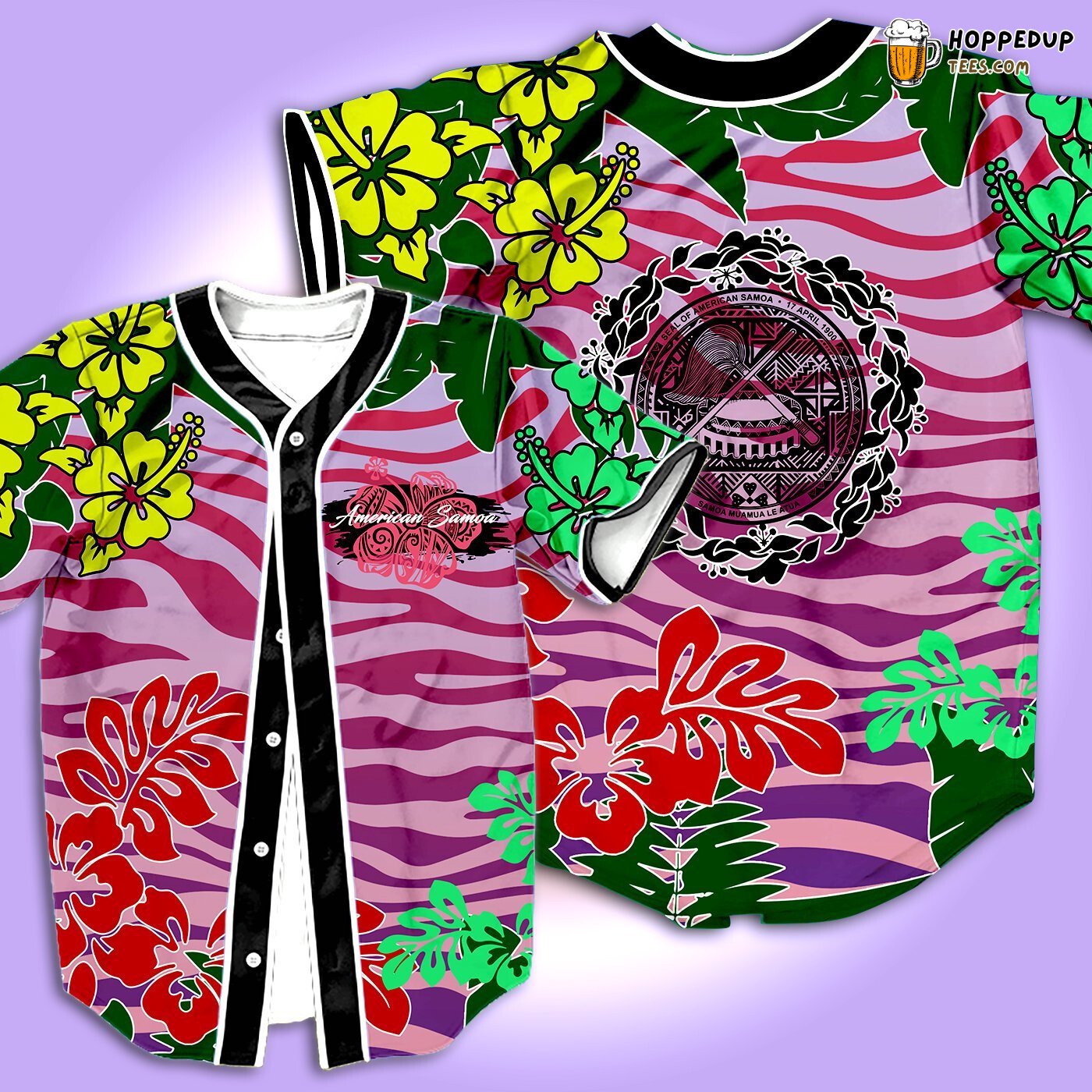 Tropical Pink American Samoa 3D Baseball Tee Jersey Island Vibrance