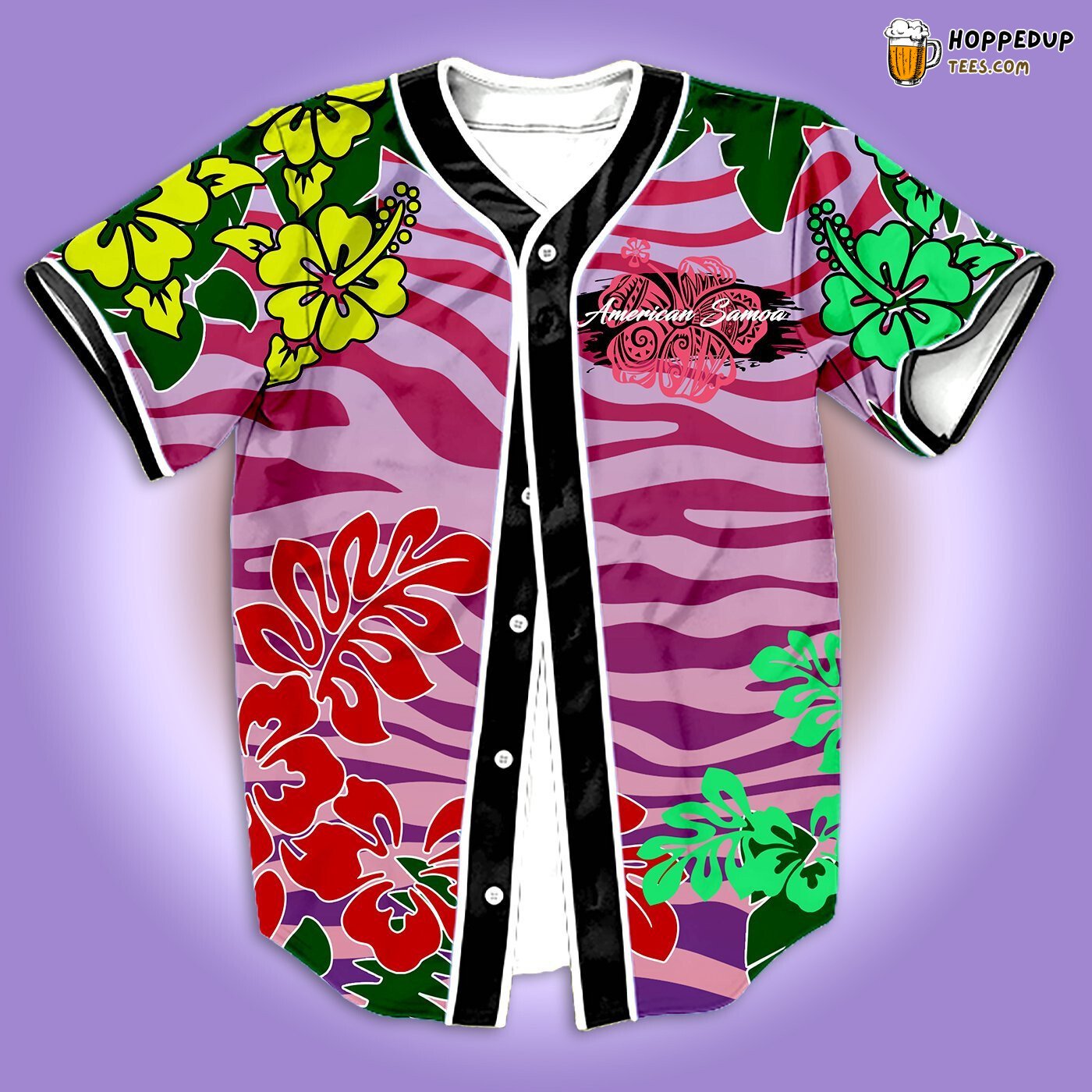 Tropical Pink American Samoa 3D Baseball Tee Jersey Island Vibrance