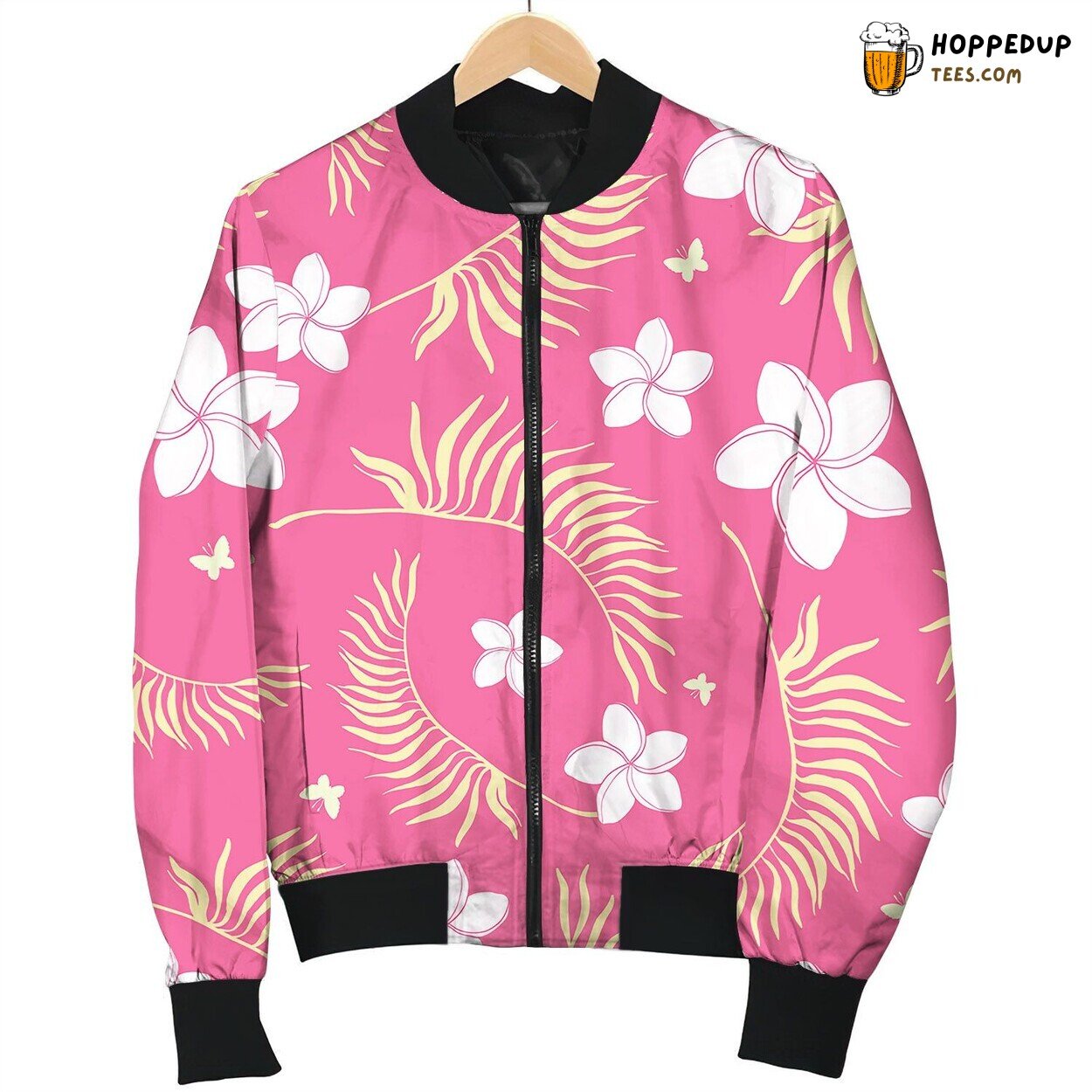 Tropical Pink Flowers Seamless Repeat Pattern Bomber Jacket