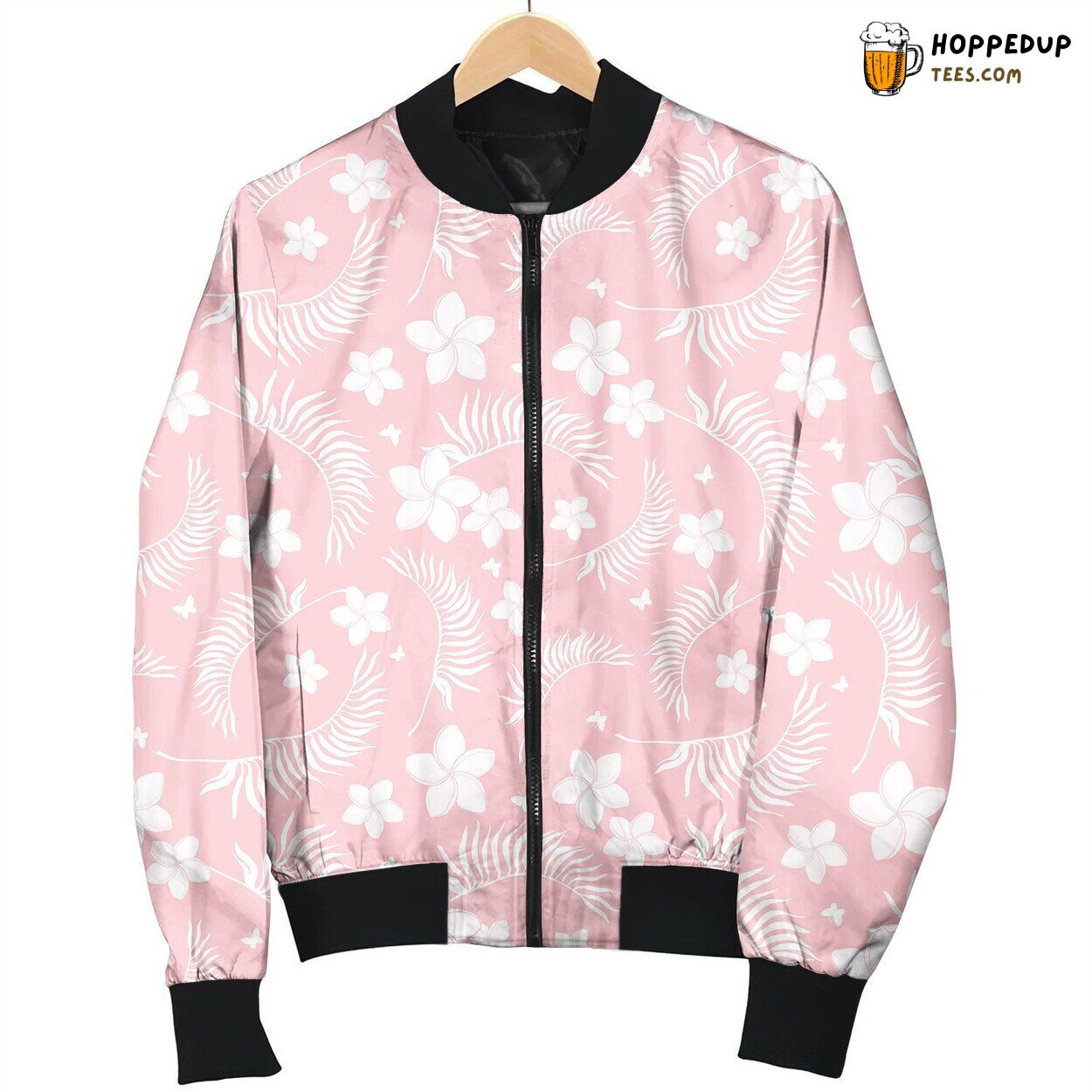 Tropical Pink Flowers Seamless Repeat Pattern Lovely Bomber Jacket