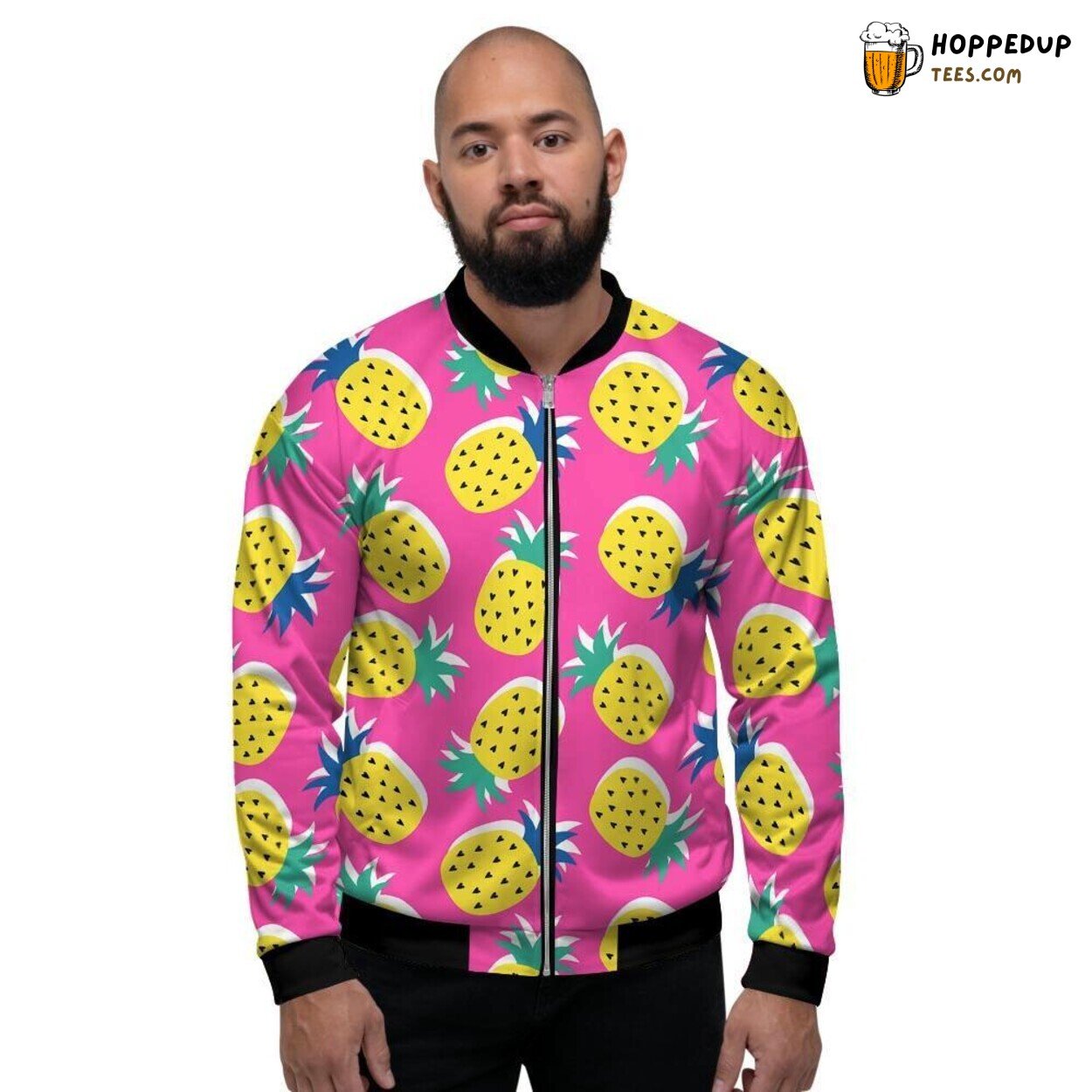 Tropical Pink Pineapple Print Design Men’s Bomber Jacket Fruit Art Showcase