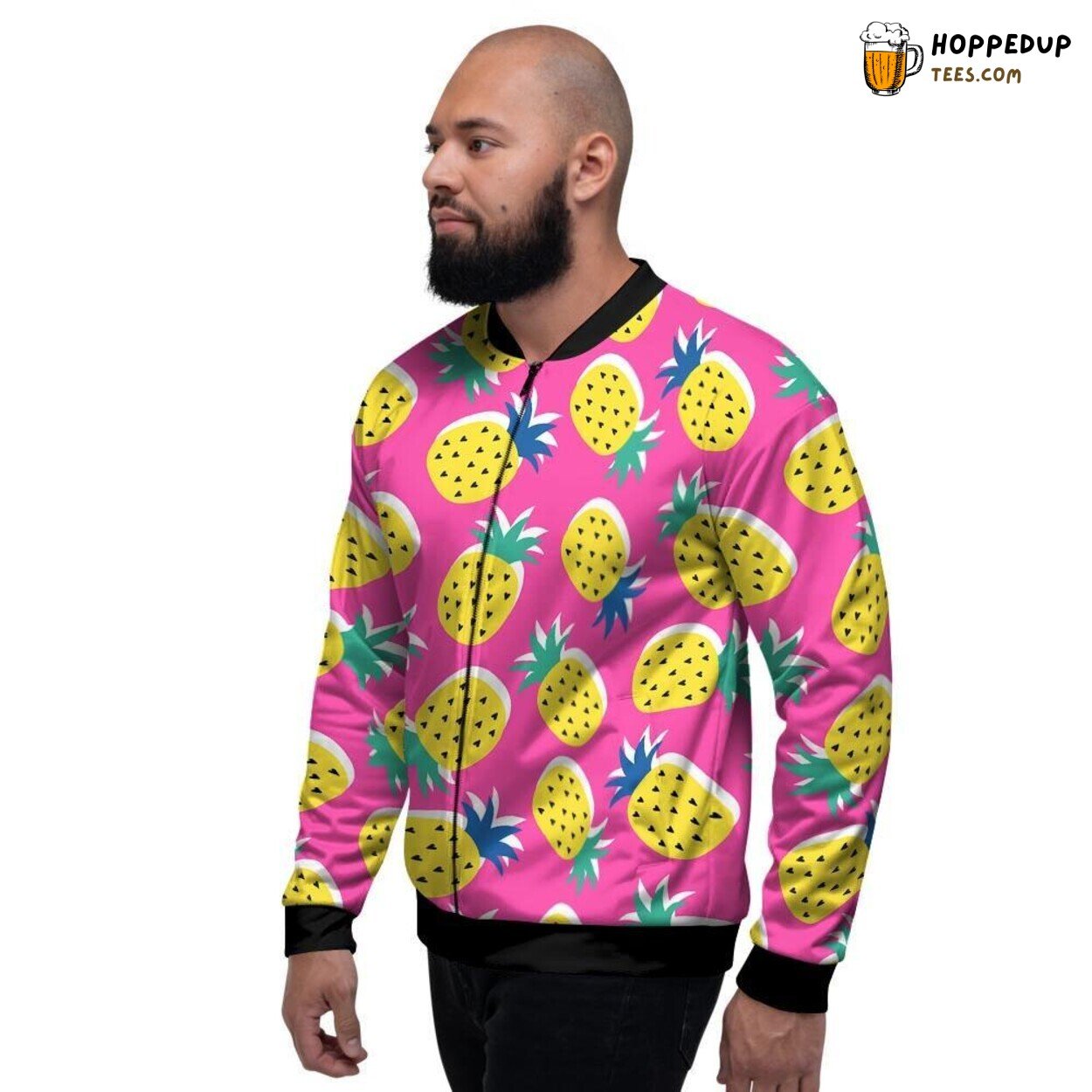 Tropical Pink Pineapple Print Design Men’s Bomber Jacket Fruit Art Showcase