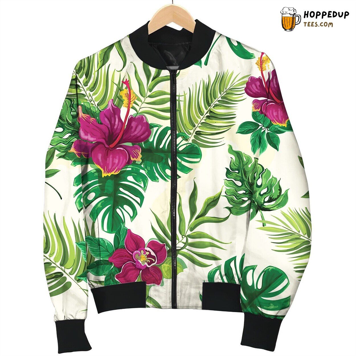 Tropical Plants Flowers Seamless Pattern Bomber Jacket