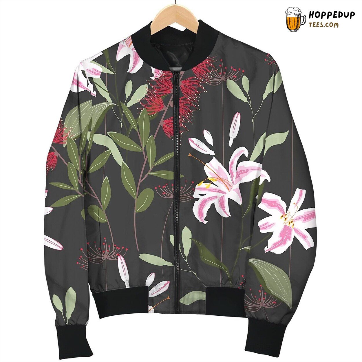 Tropical Plants Royal Lilies Flowers And Leaves Bomber Jacket