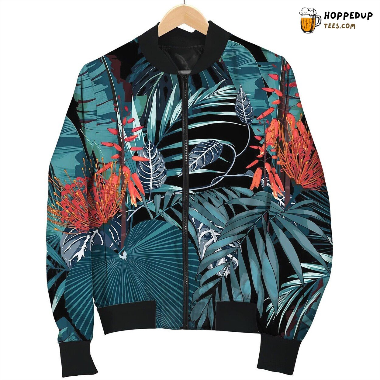 Tropical Protea Flowers Seamless With Blue Leaves Bomber Jacket