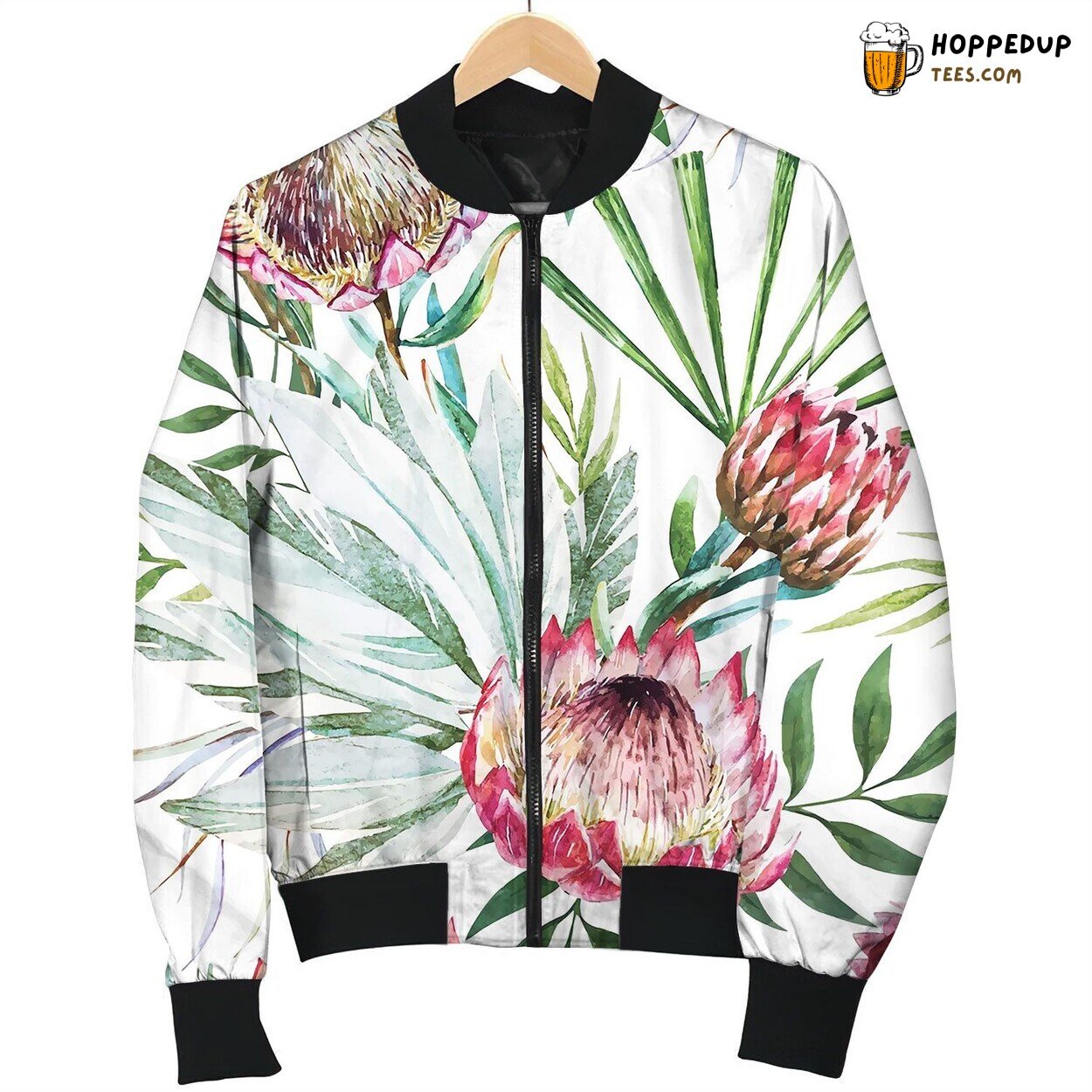 Tropical Protea Pattern Bomber Jacket