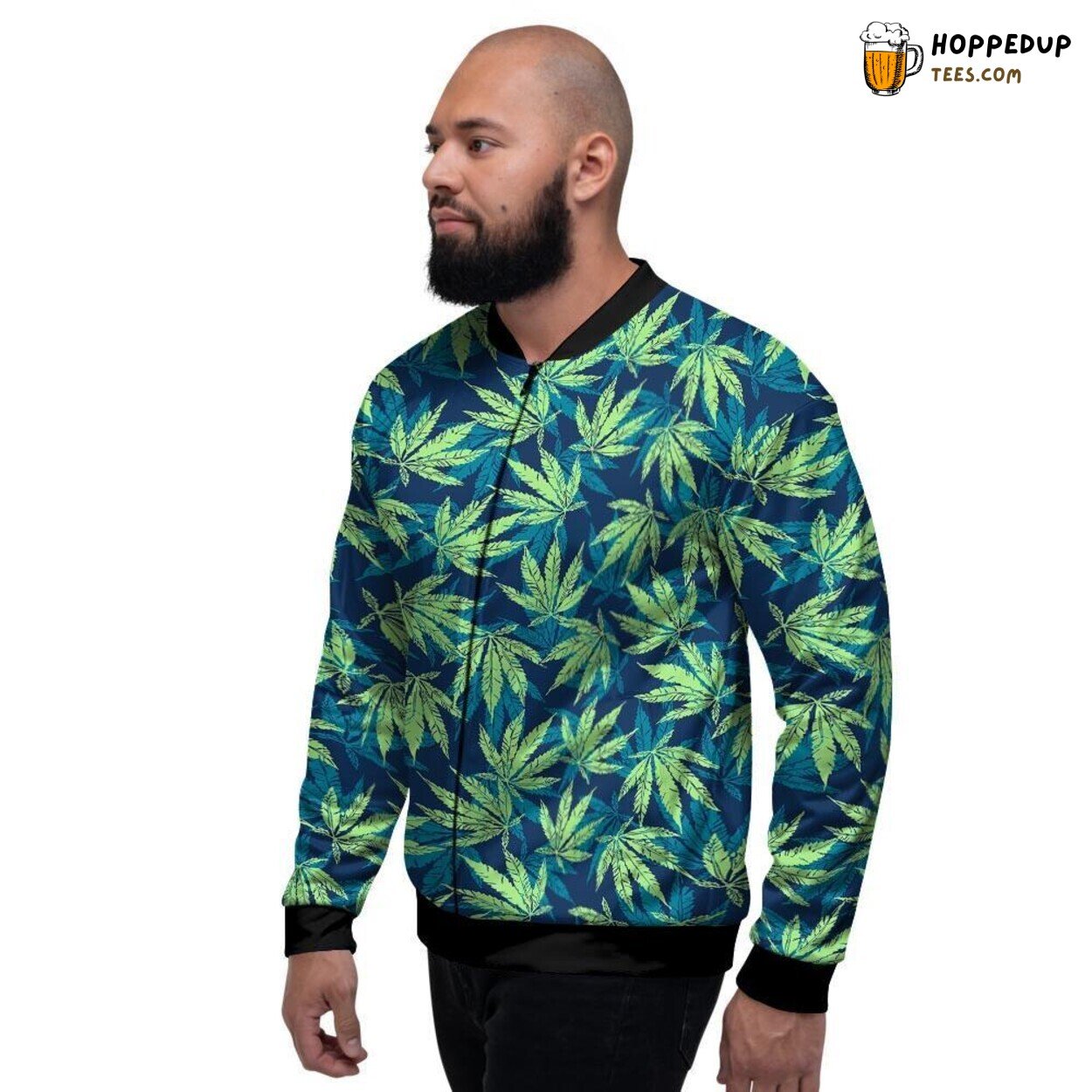 Tropical Reggae Leaf Art Design Men’s Bomber Jacket Vibrant Nature Print Look
