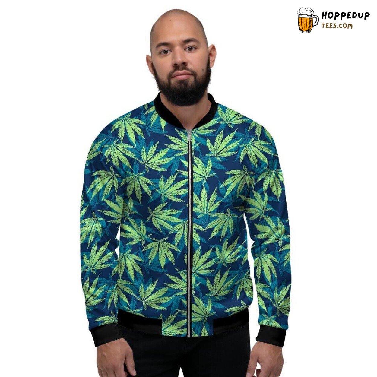 Tropical Reggae Leaf Art Design Men’s Bomber Jacket Vibrant Nature Print Look