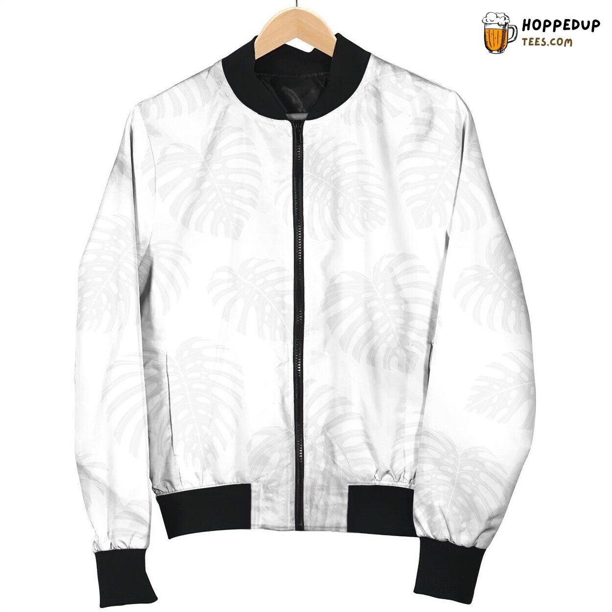Tropical Repeat Pattern With Gray Monstera Leaves Bomber Jacket
