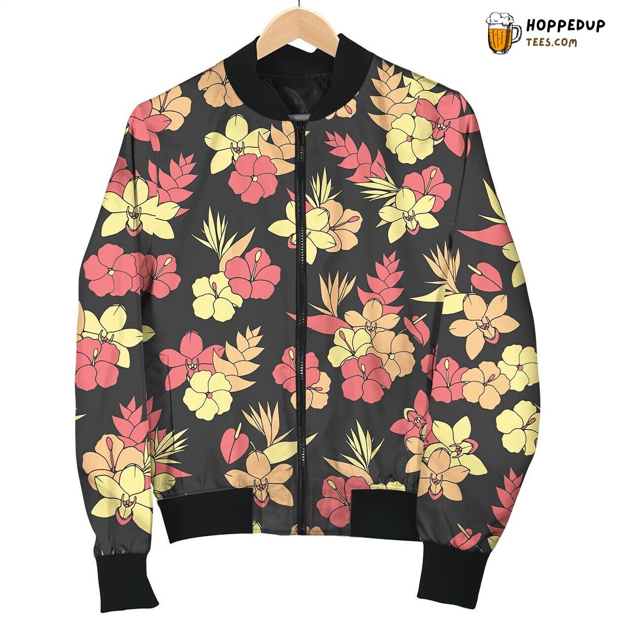 Tropical Repeat Pattern With Orchid Hibiscus Bomber Jacket