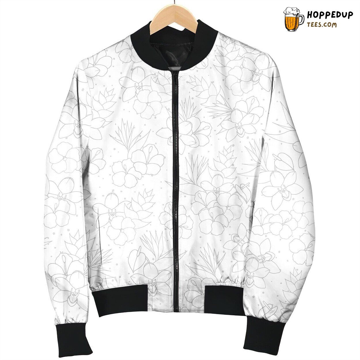 Tropical Repeat Pattern With Orchid Hibiscus Love Bomber Jacket