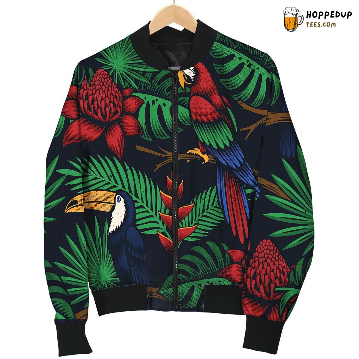 Tropical Seamless Background With Exotic Birds Bomber Jacket