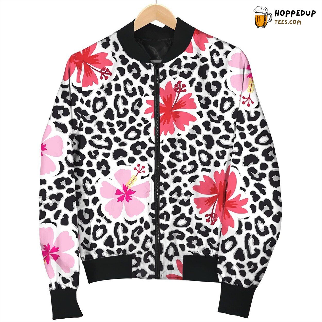 Tropical Seamless Background With Hibiscus Flowers Bomber Jacket