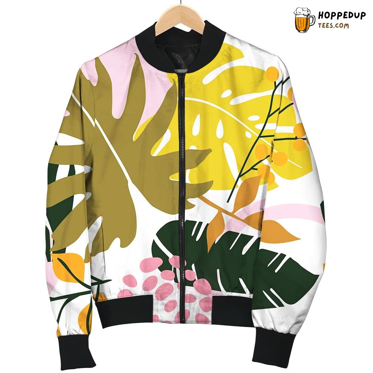 Tropical Seamless Floral Leaves Pattern Bomber Jacket