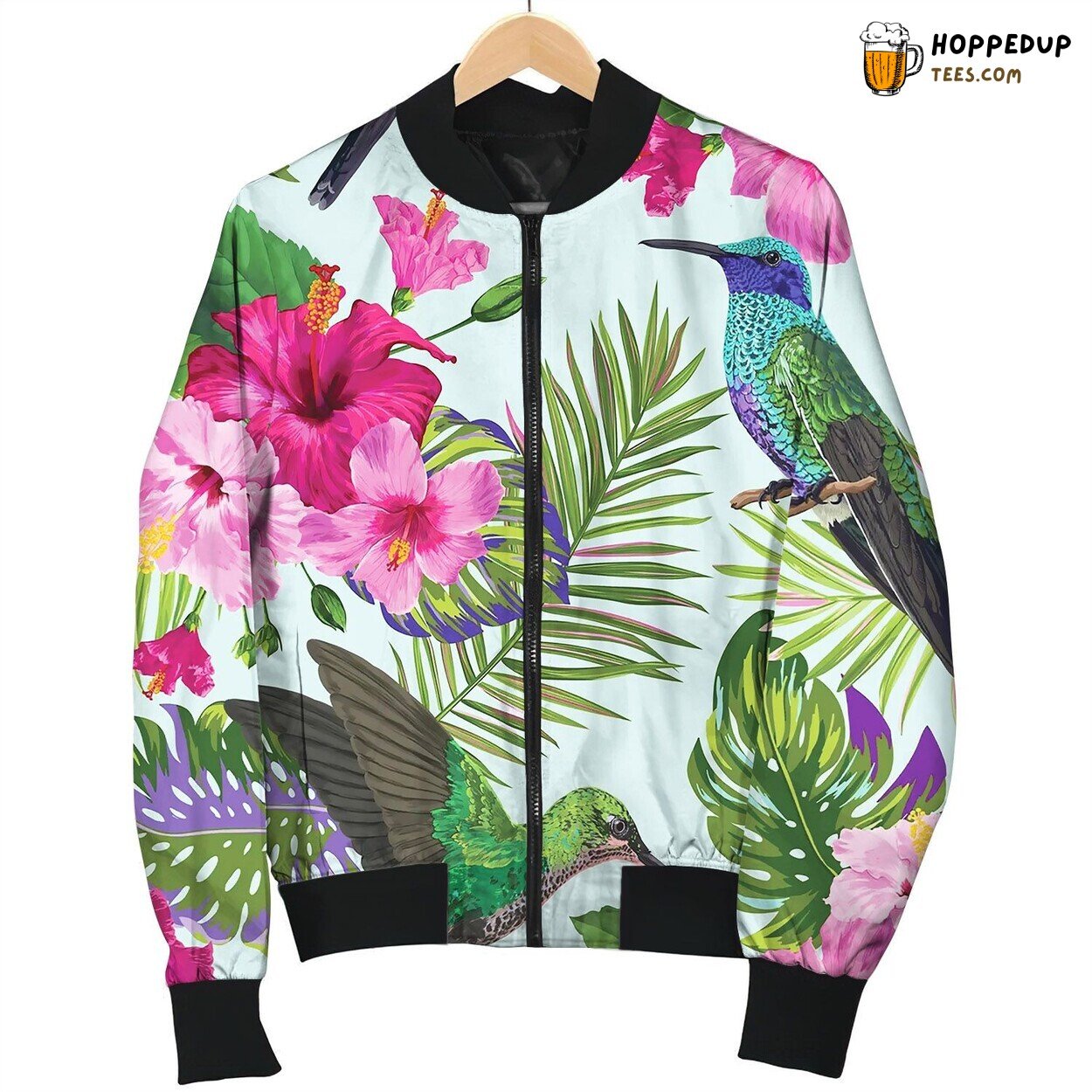 Tropical Seamless Pattern Hummingbirds Flowers Bomber Jacket