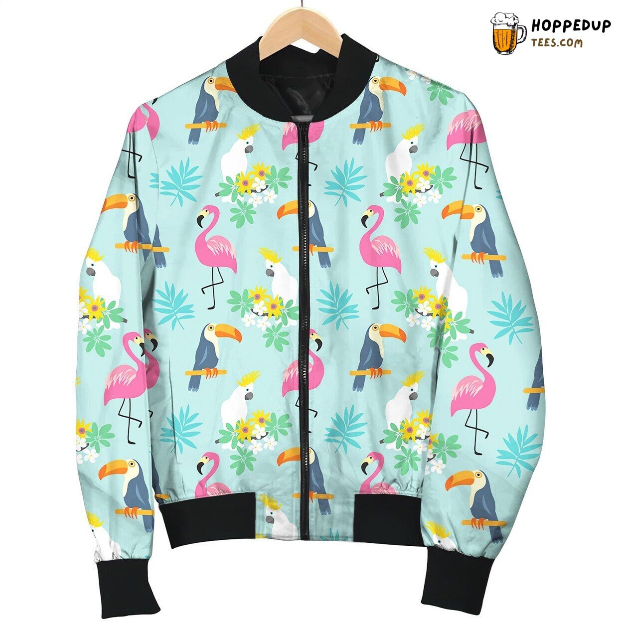 Tropical Seamless Pattern With Exotic Birds Bomber Jacket