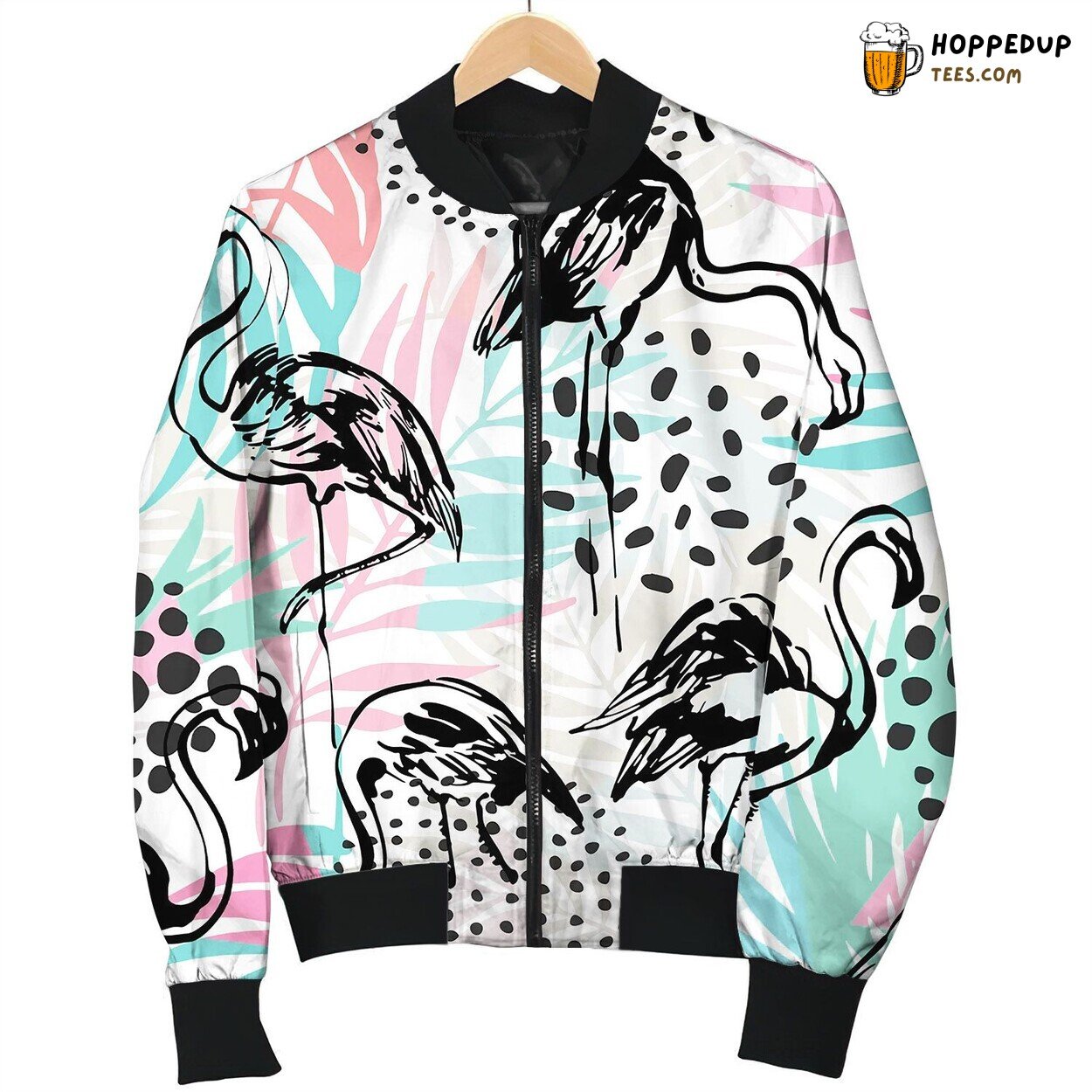 Tropical Seamless Pattern With Flamingos Palm Bomber Jacket