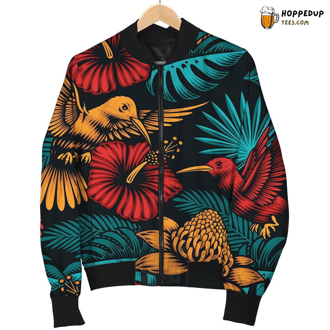 Tropical Seamless Pattern With Hummingbird Bomber Jacket