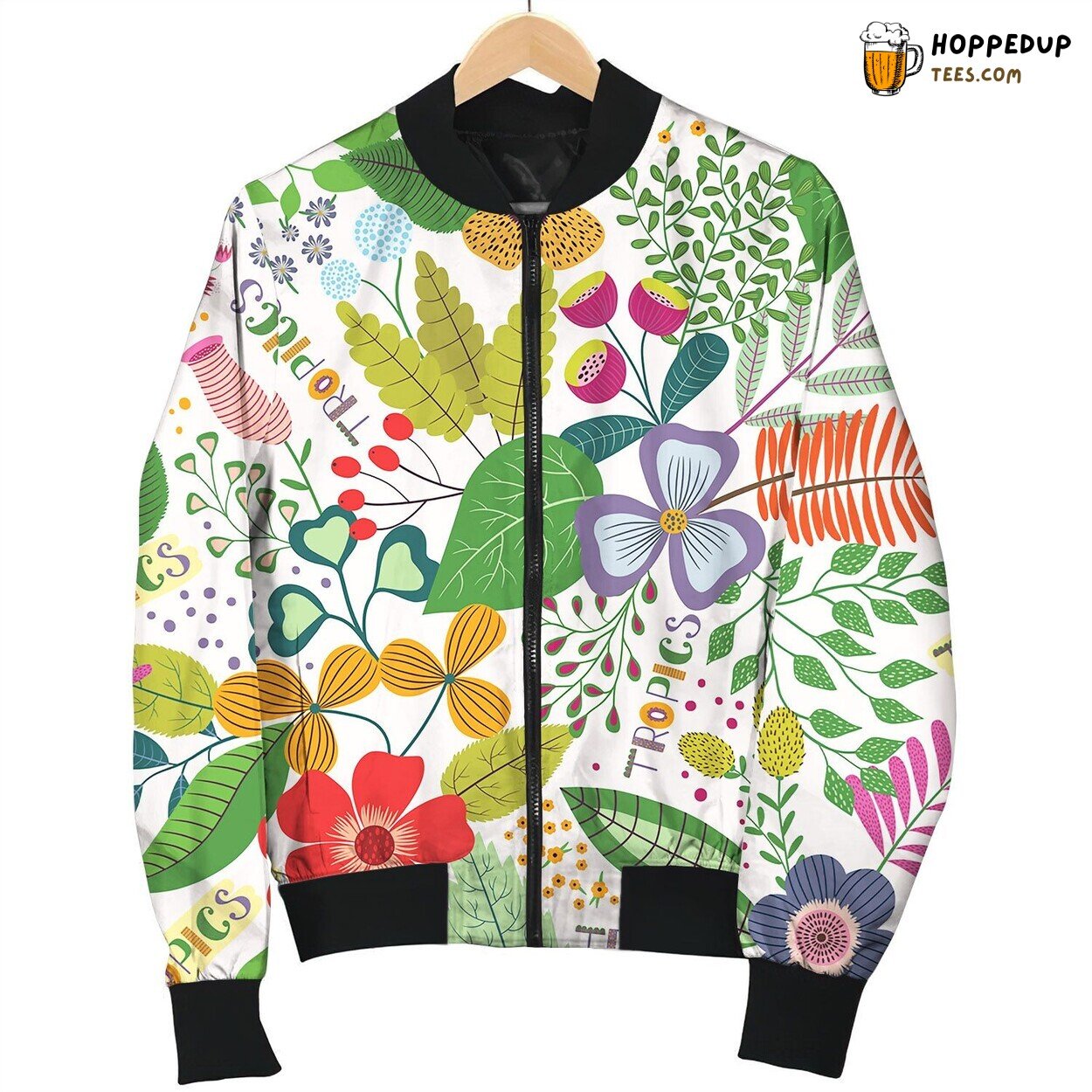 Tropical Seamless Pattern With Leaves And Flowers Bomber Jacket