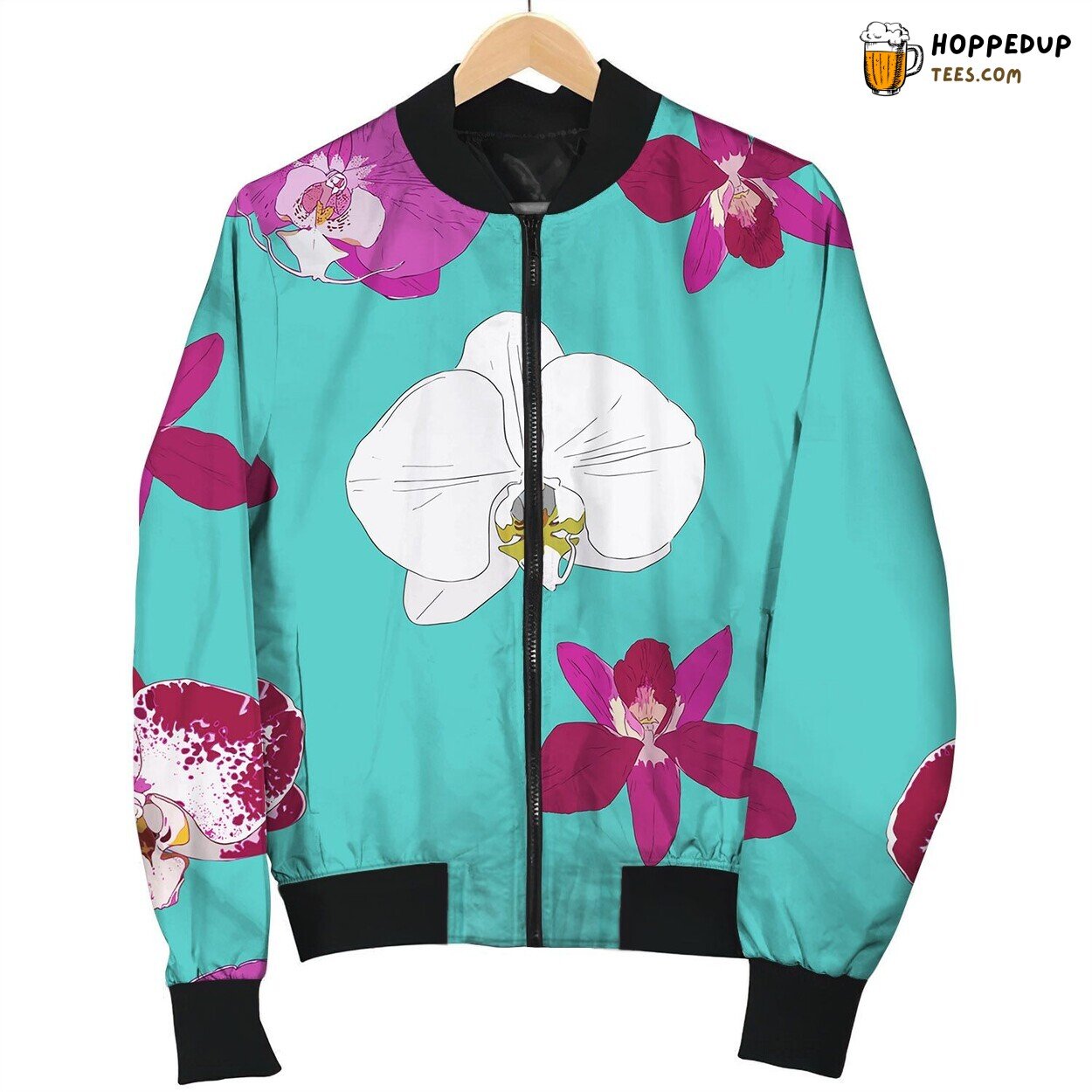 Tropical Seamless Pattern With Orchids Flowers Bomber Jacket