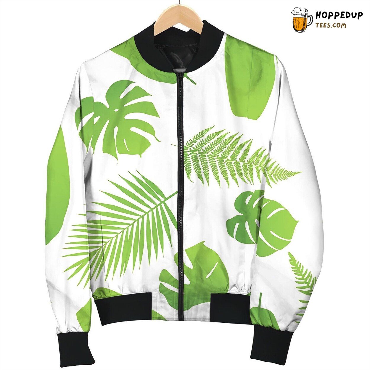 Tropical Seamless Pattern With Palm And Fern Bomber Jacket