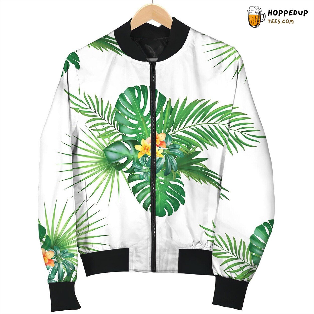 Tropical Seamless Pattern With Palm Leaves Bomber Jacket