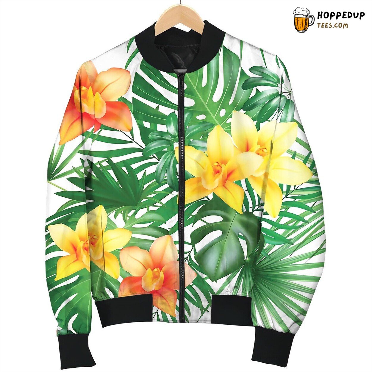Tropical Seamless Pattern With Palm Leaves Love Bomber Jacket
