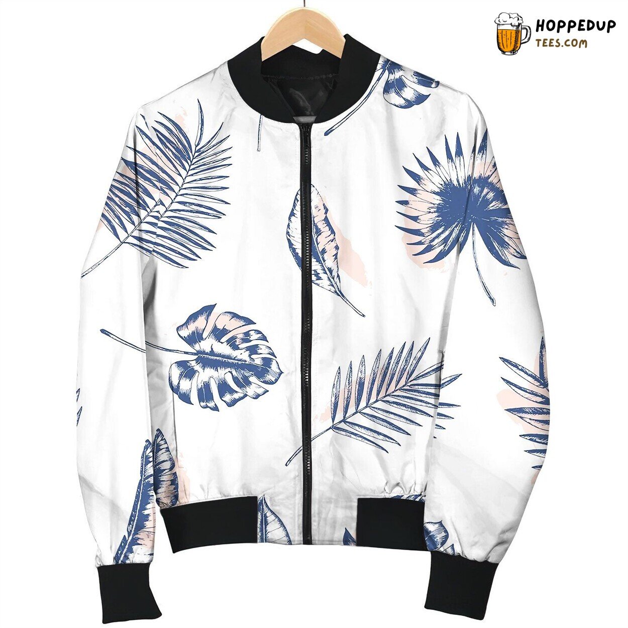 Tropical Seamless Pattern With Palm Tree Monstera Bomber Jacket
