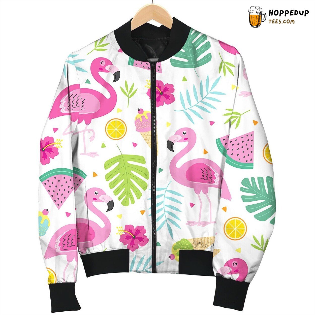 Tropical Seamless Pattern With Pink Flamingo Bomber Jacket
