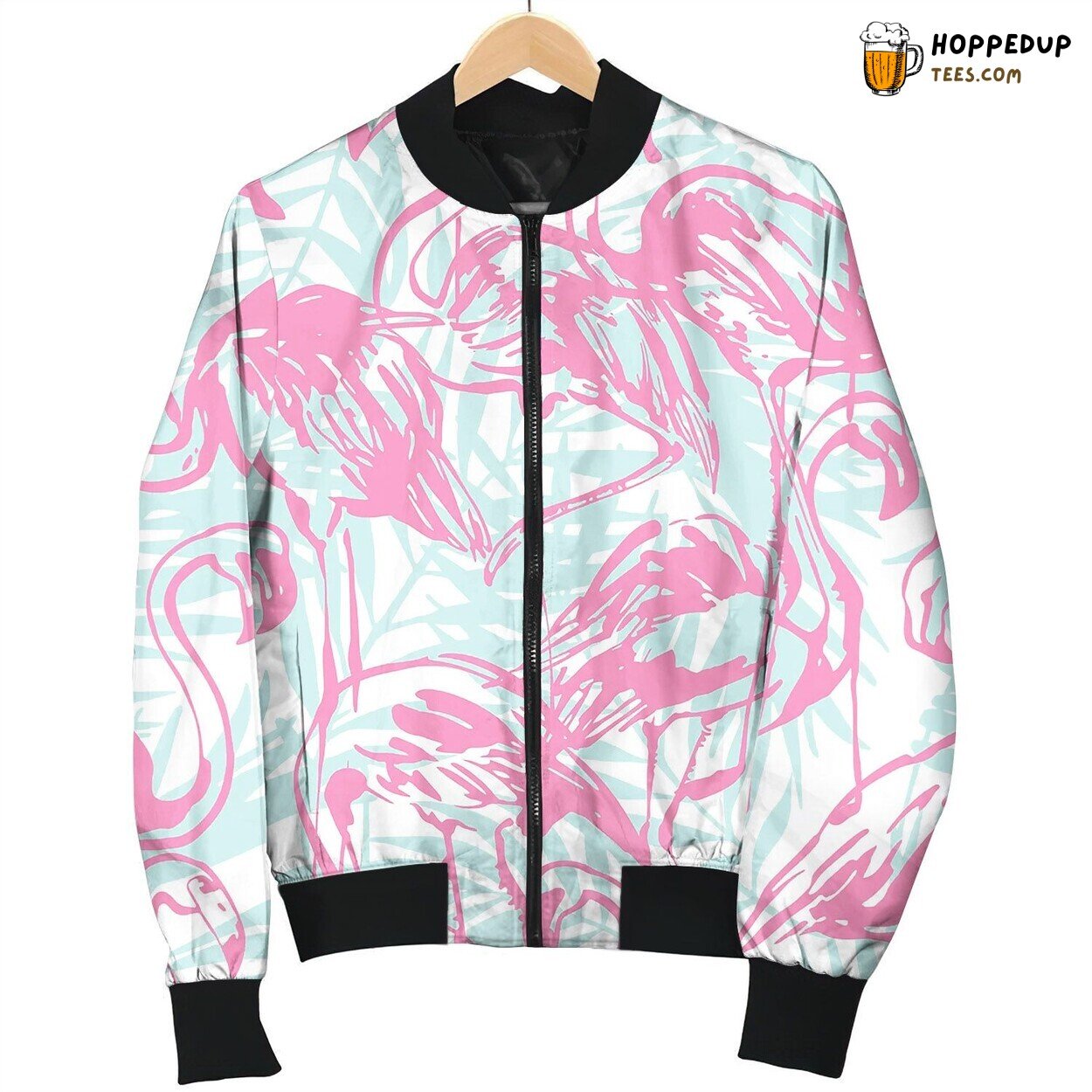 Tropical Seamless Pattern With Pink Flamingos Bomber Jacket