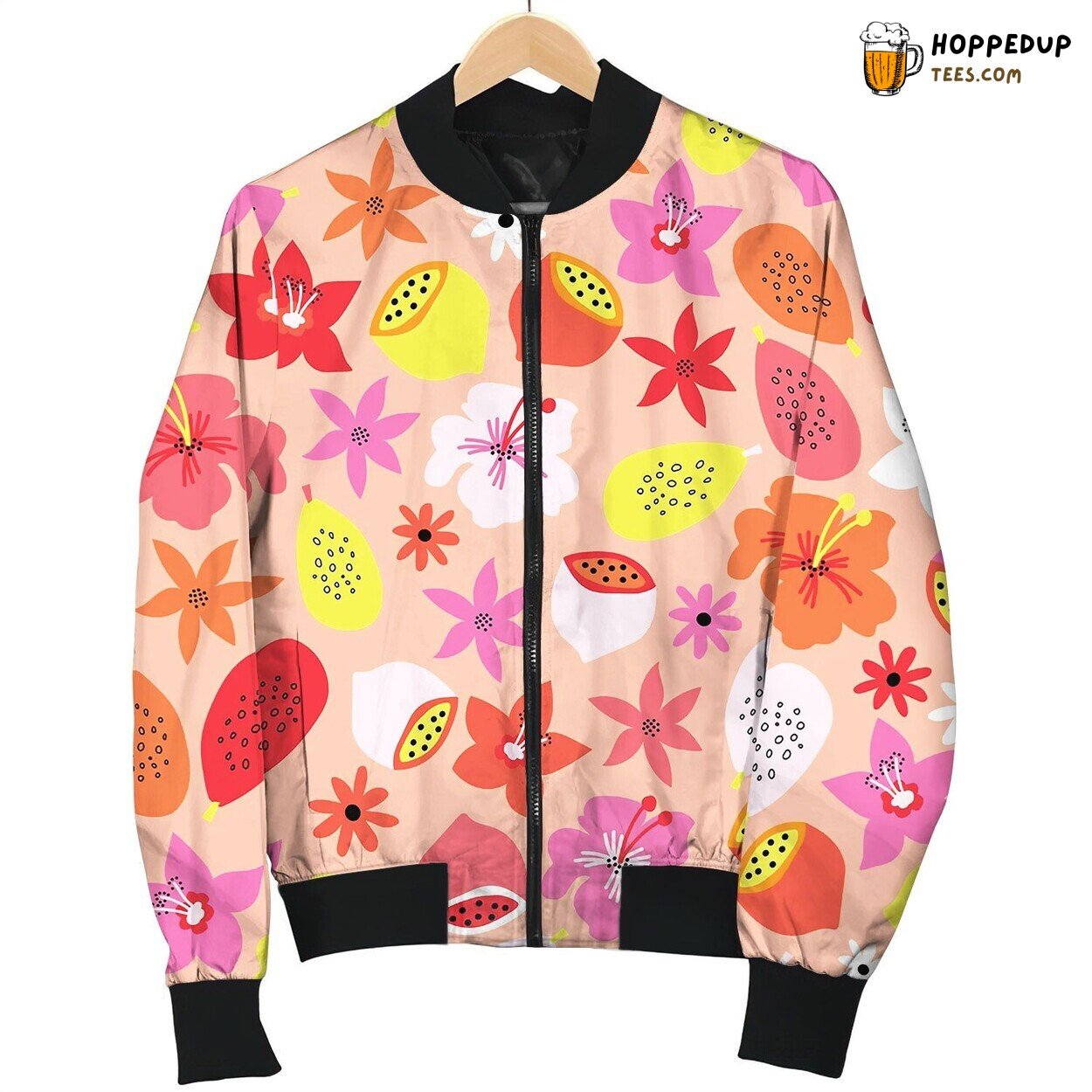 Tropical Summer Fruit Flowers Seamless Bomber Jacket